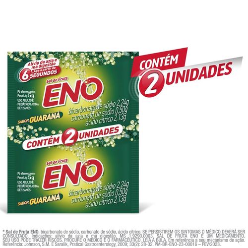 Sal de Fruta Eno Guaraná, Alívio Rápido da Azia 2 Envelopes com 5g Cada