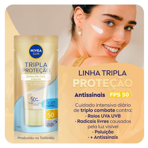 NIVEA SUN Protetor Solar Facial Tripla Proteção Loção Antissinais FPS 50 40ml