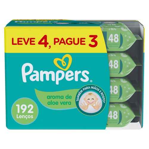 Lenços Umedecidos Pampers Aroma De Aloe Vera 4 Pacotes Com 48 Unidades