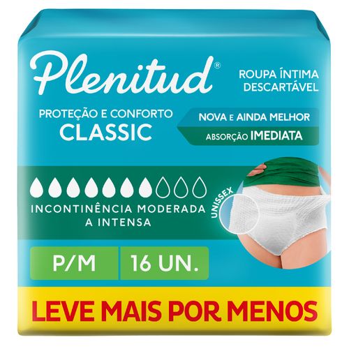 Roupa Íntima Plenitud Classic Incontinência P/M 16 Unidades