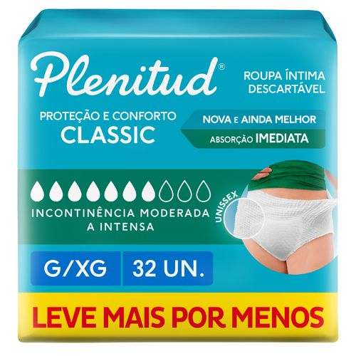 Roupa Íntima Plenitud Classic Incontinência G/XG 32 Unidades