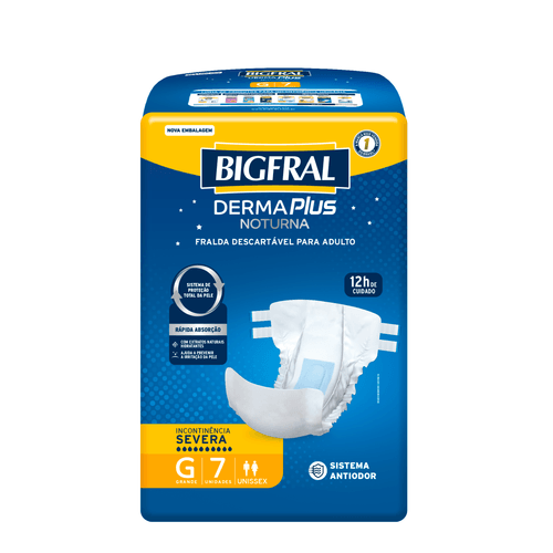 Fralda Bigfral Derma Plus Noturna G 7 Unidades