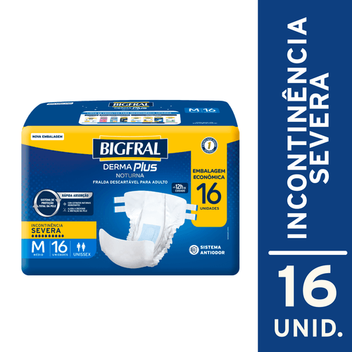 Fralda Bigfral Derma Plus Noturna M 16 Unidades